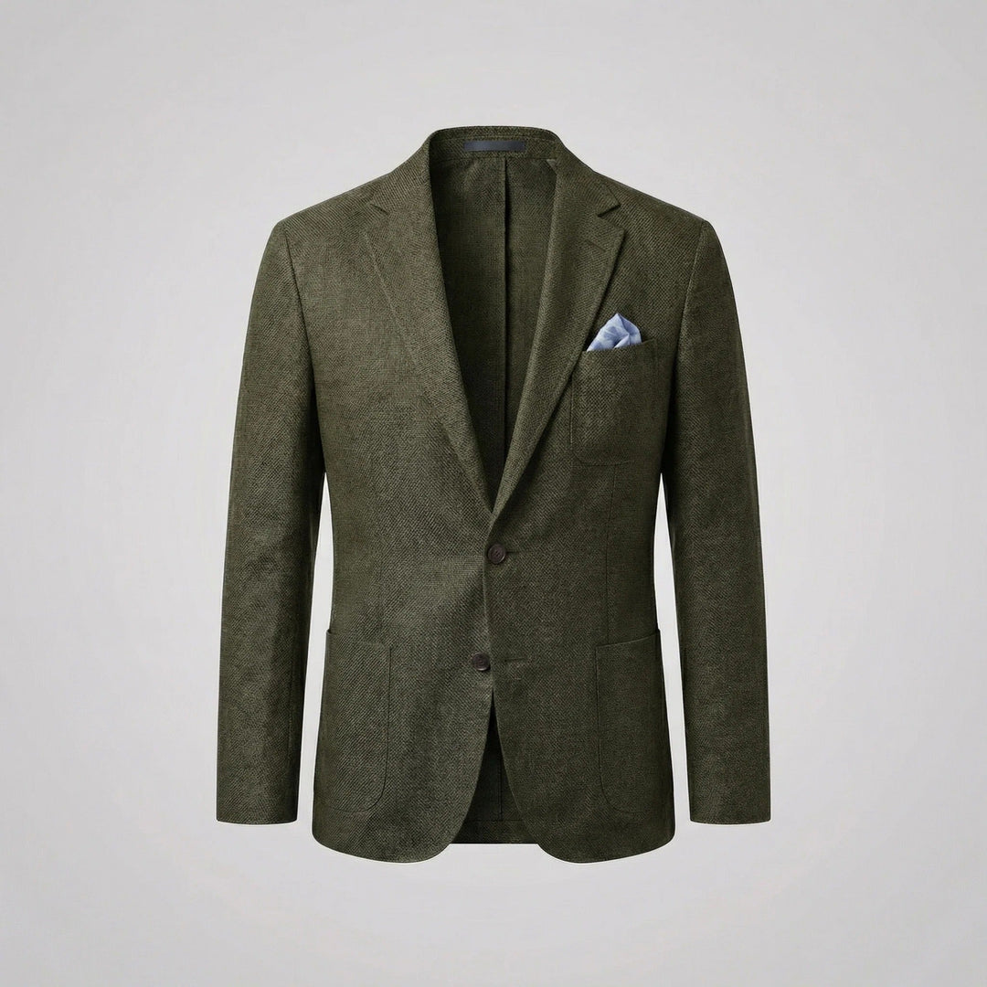 Men's relaxed fit lightweight blazer jacket paired with casual summer attire for modern men.