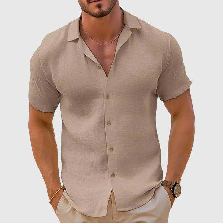 Men's relaxed fit linen button-down shirt. Perfect for casual summer style, beach wear, or everyday comfort.