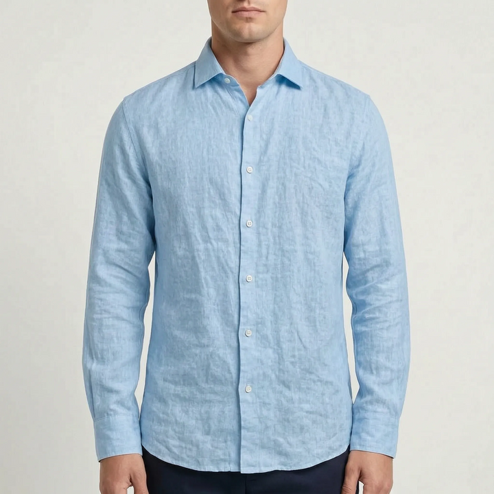 Men's casual long-sleeve button-up shirt with relaxed fit. Breathable fabric for summer comfort & style.