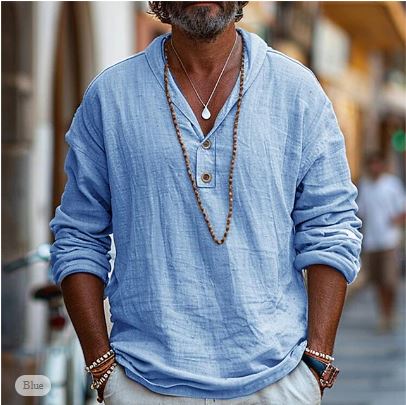 Versatile men's summer shirt, long sleeve button down, ideal for casual everyday wear, beach trips, and travel comfort.