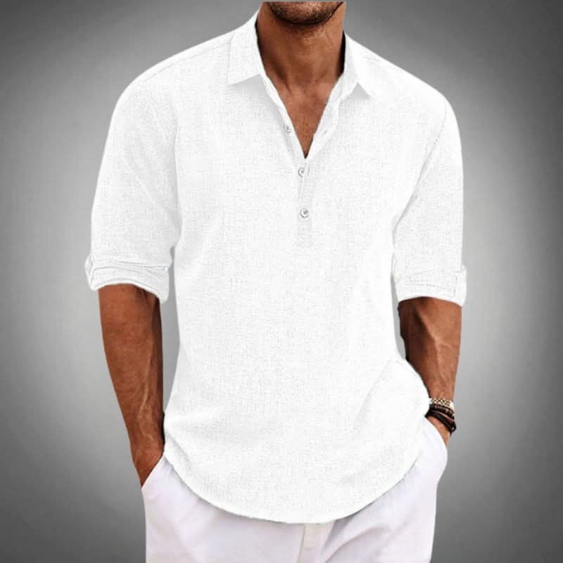 Soft men's long sleeve henley shirt, relaxed fit design for ultimate comfort and everyday casual fashion.