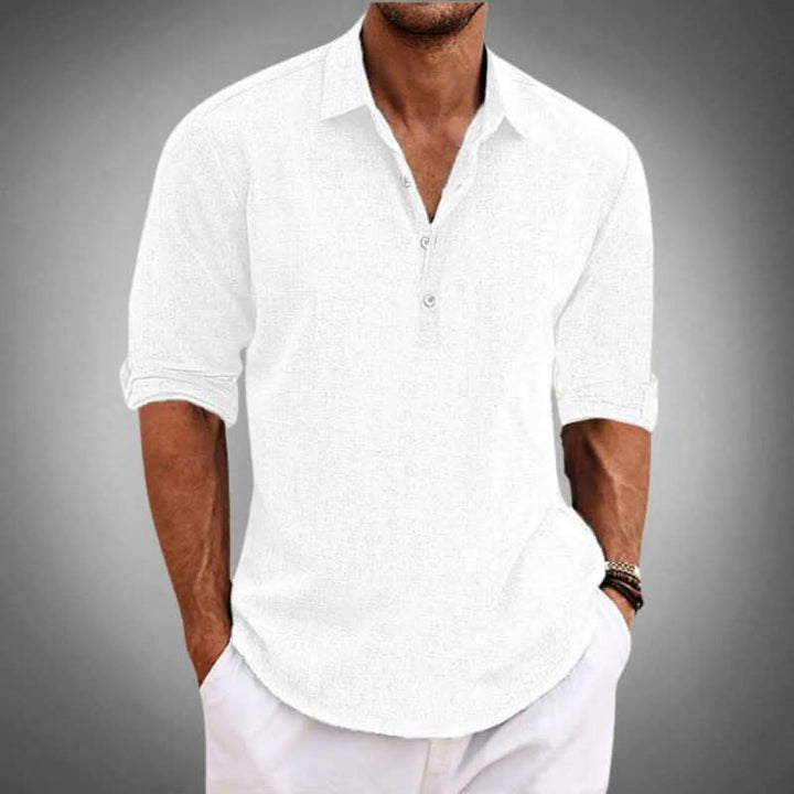 Soft men's long sleeve henley shirt, relaxed fit design for ultimate comfort and everyday casual fashion.