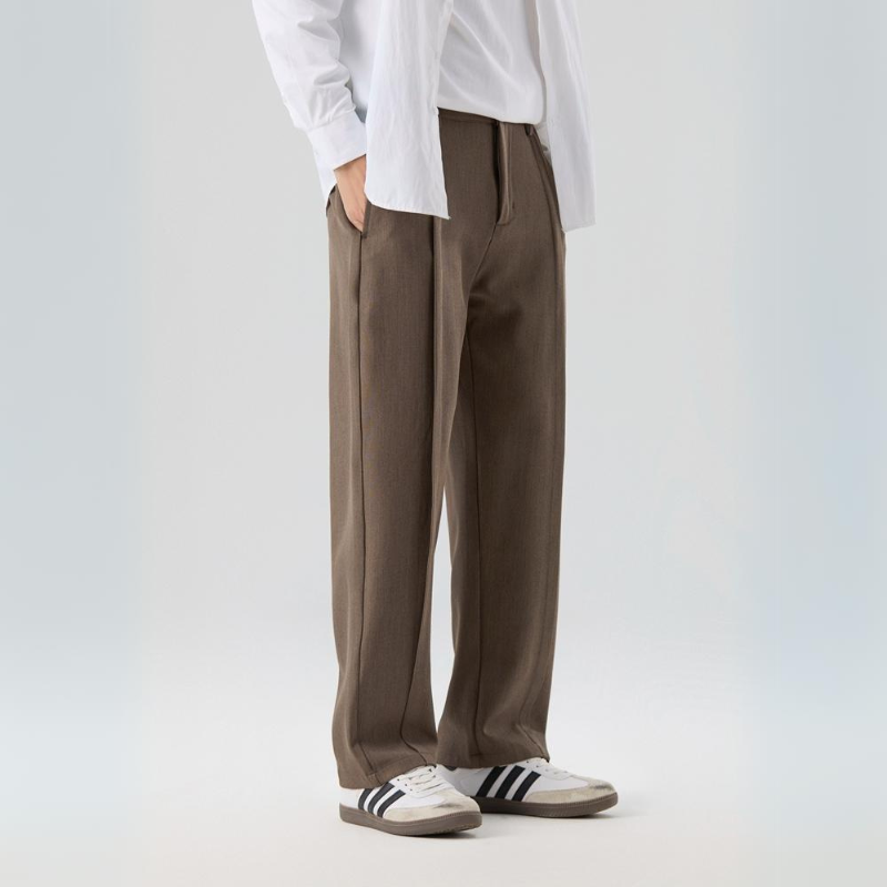 Men's relaxed fit pleated dress trousers, comfortable & versatile for business or casual wear.