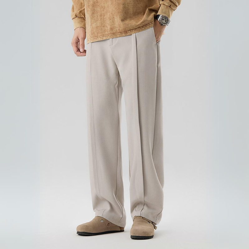 Everyday comfort men's pleated trousers, relaxed fit, smart casual or formal business wear.