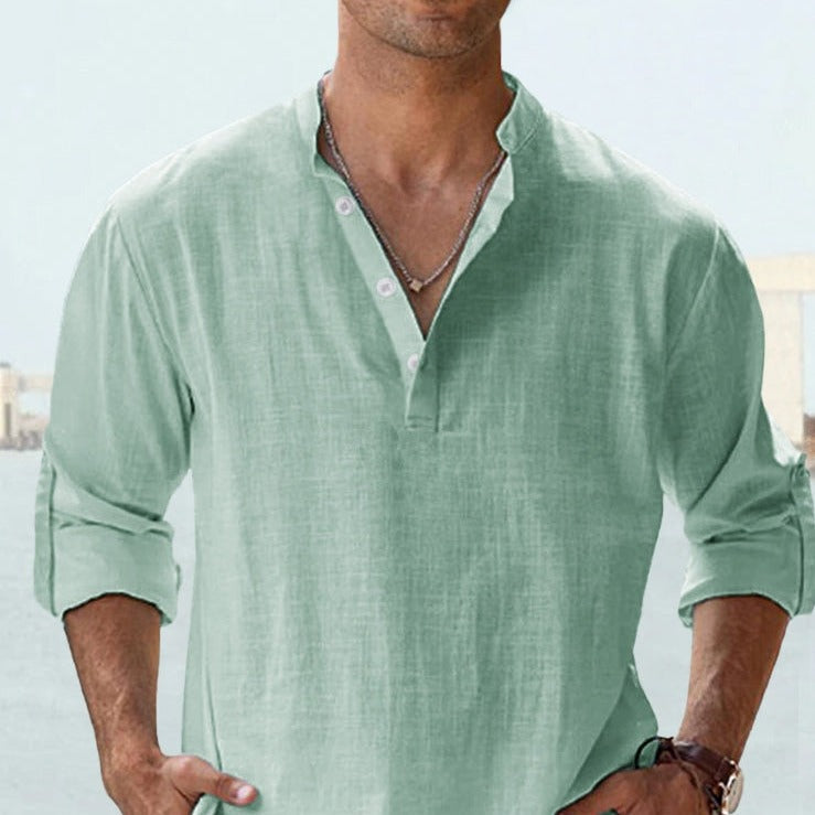 Comfortable men's short-sleeve button-down, a relaxed breathable shirt for warm summer days.