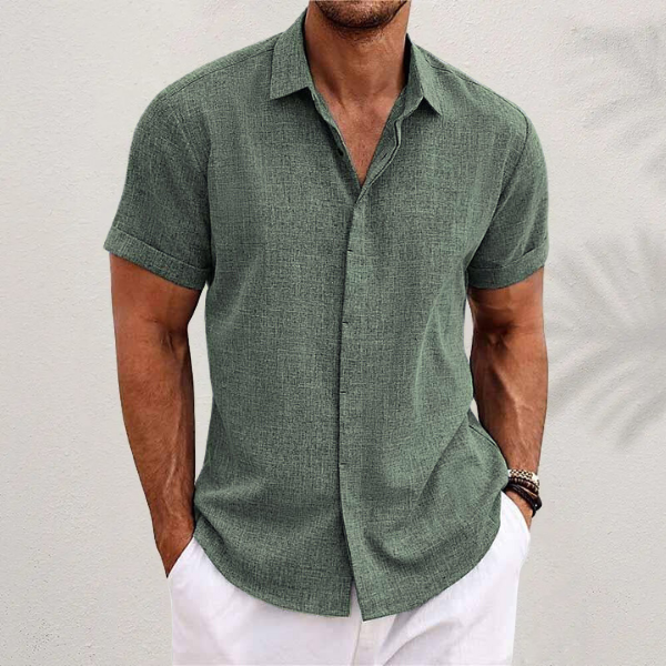 Men's relaxed fit short-sleeve button shirt with classic collar, perfect for summer casual wear & everyday style.