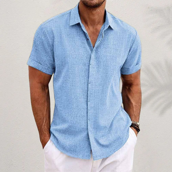 Classic collar men's short sleeve button shirt in a relaxed fit, a stylish & comfortable top for everyday and summer wear.