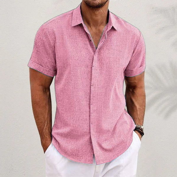 Stylish men's relaxed fit short sleeve button shirt, a versatile choice for modern men's fashion and warm weather casual looks.