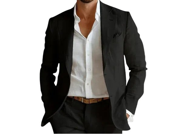 Men's relaxed fit summer blazer, open chest style, ideal for casual smart casual outfits. Lightweight men's jacket.