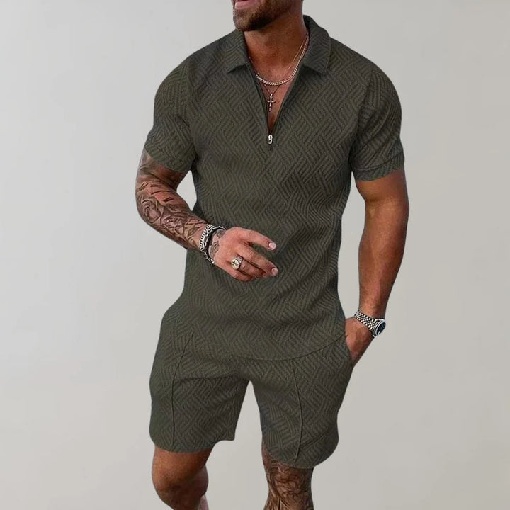 Men's relaxed fit summer two-piece set with a casual shirt and shorts, perfect for comfort.