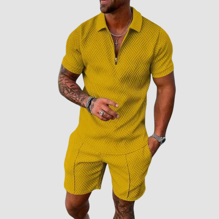 Perfect summer wear: men's relaxed fit two-piece set. Casual shirt & shorts for ultimate comfort and style.
