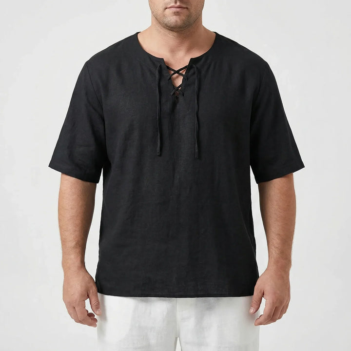 Casual men's loose fit V-neck pullover top. Comfortable half-sleeve design for relaxed summer style.