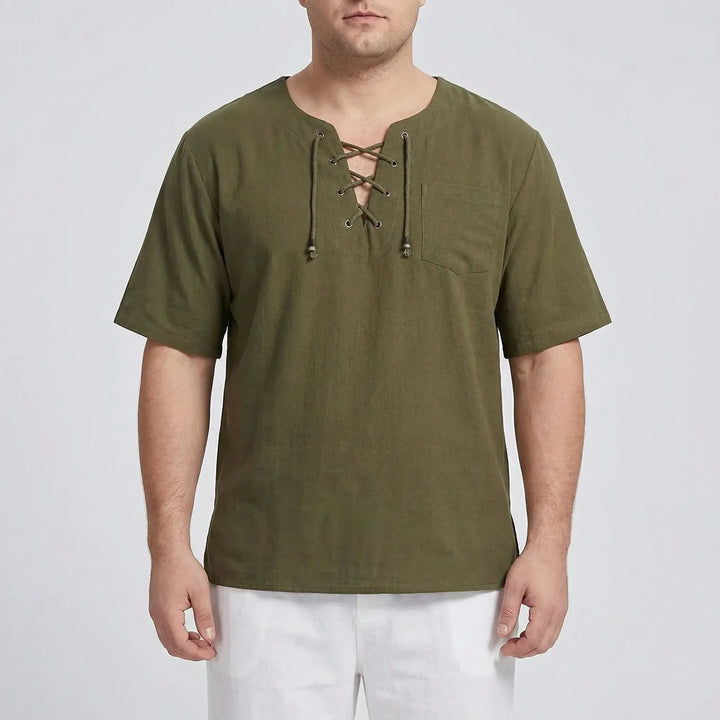 Plus size men's relaxed V-neck pullover top. Comfortable half-sleeve, loose fit for effortless casual style.