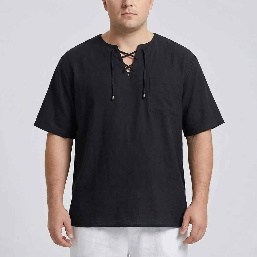 Everyday men's relaxed V-neck pullover top. Half-sleeve, loose fit, and comfortable for any casual outing.