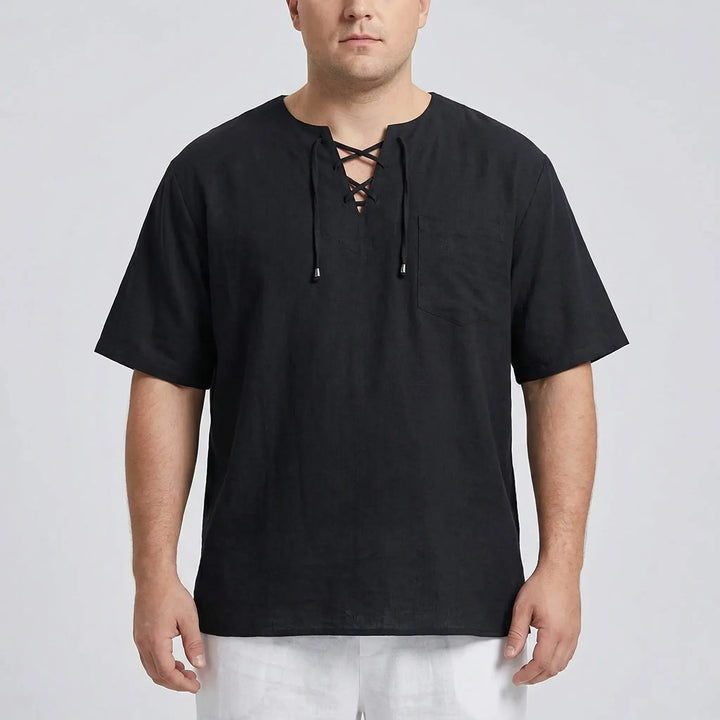 Everyday men's relaxed V-neck pullover top. Half-sleeve, loose fit, and comfortable for any casual outing.