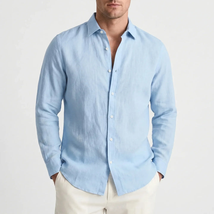 Versatile men's long-sleeve button-up shirt. Ideal for casual summer fashion & everyday apparel.