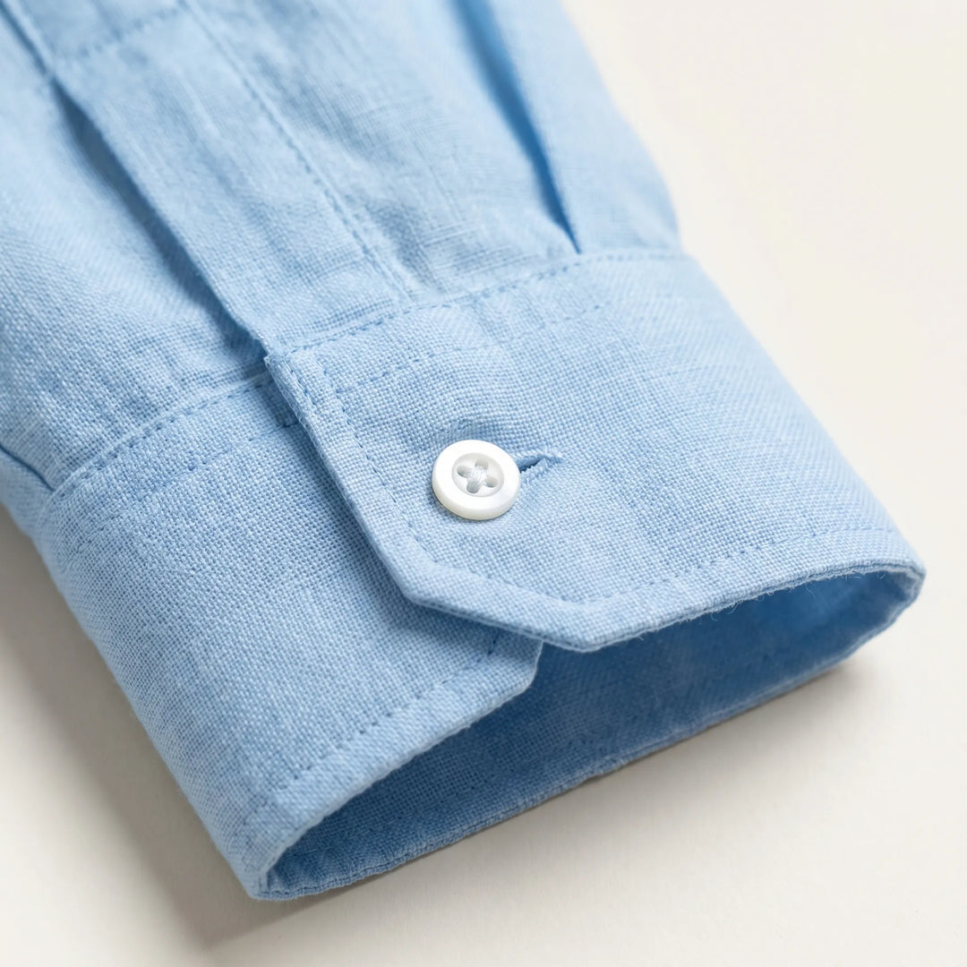 Relaxed fit men's long-sleeve button-up shirt, comfortable for daily wear & summer style.