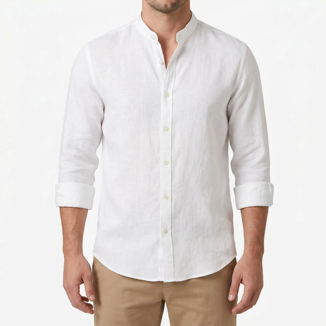 Men's casual long-sleeve button-up shirt with a relaxed fit, ideal for versatile summer fashion.