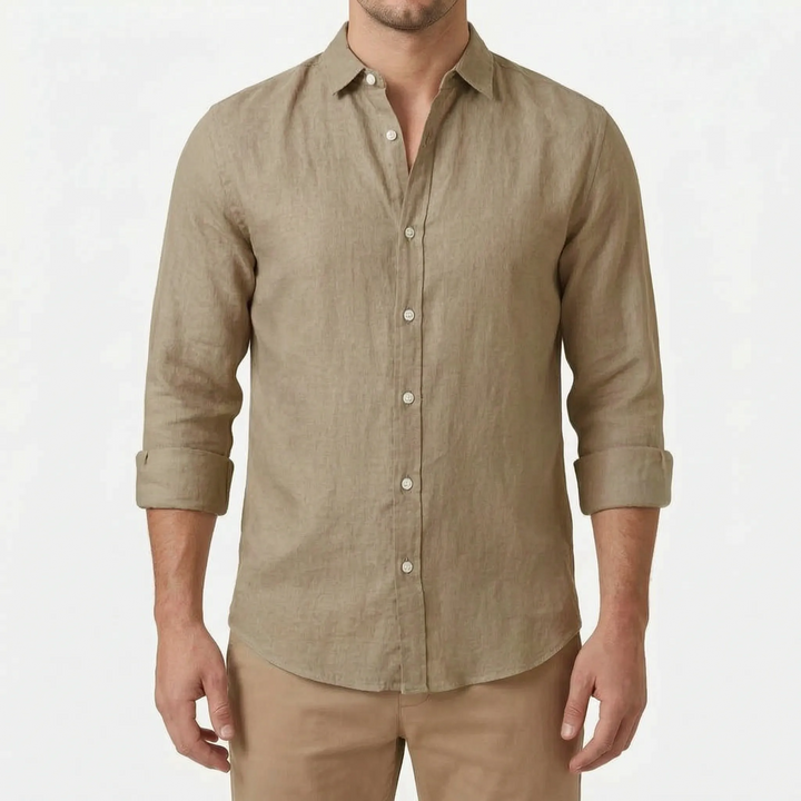 Stylish men's relaxed long-sleeve button-up shirt, perfect for casual and everyday apparel.