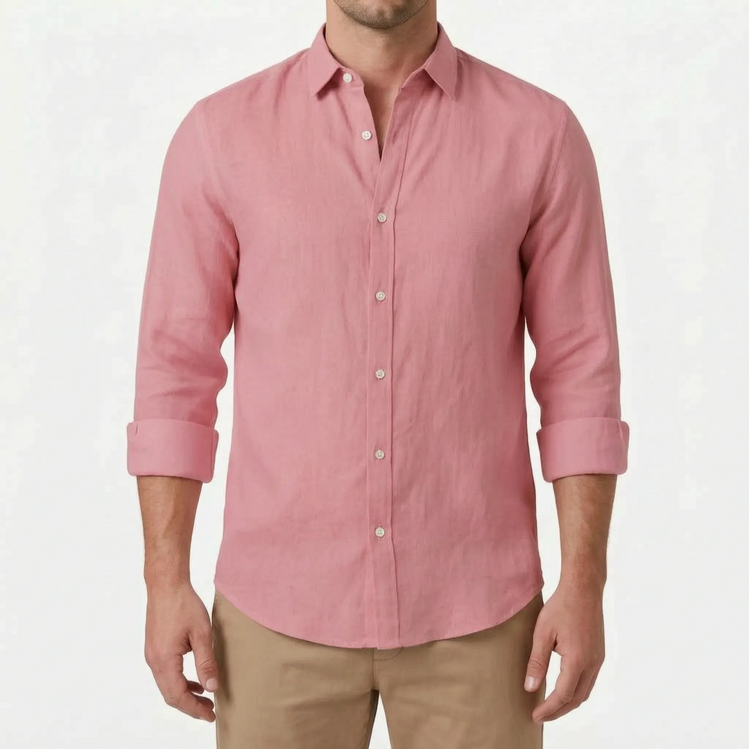 Comfortable men's long-sleeve button-up shirt, relaxed fit for versatile summer wear.
