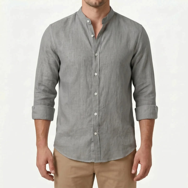 Casual men's relaxed long-sleeve button-up shirt, great for summer fashion & everyday comfort.