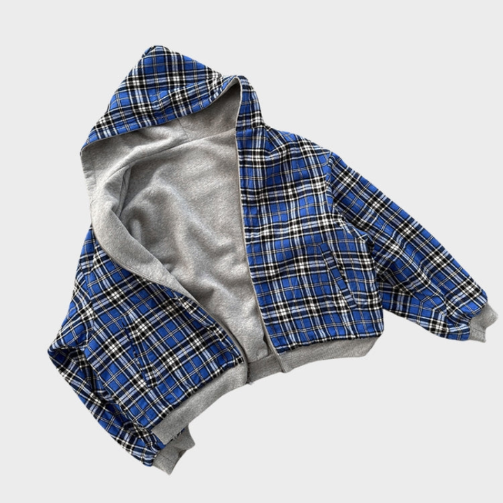 Stylish men's reversible oversized sweatshirt with a checked pattern. Perfect for casual comfort & streetwear.
