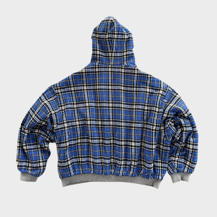 Solid black men's reversible oversized hoodie with front zipper & adjustable hood. Great for casual wear.