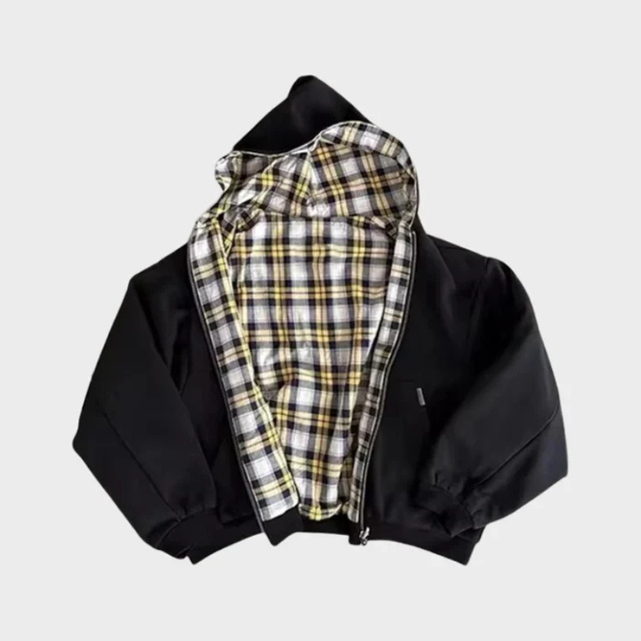 Versatile men's reversible oversized sweatshirt. Adjustable hood & front zipper for ultimate casual comfort.