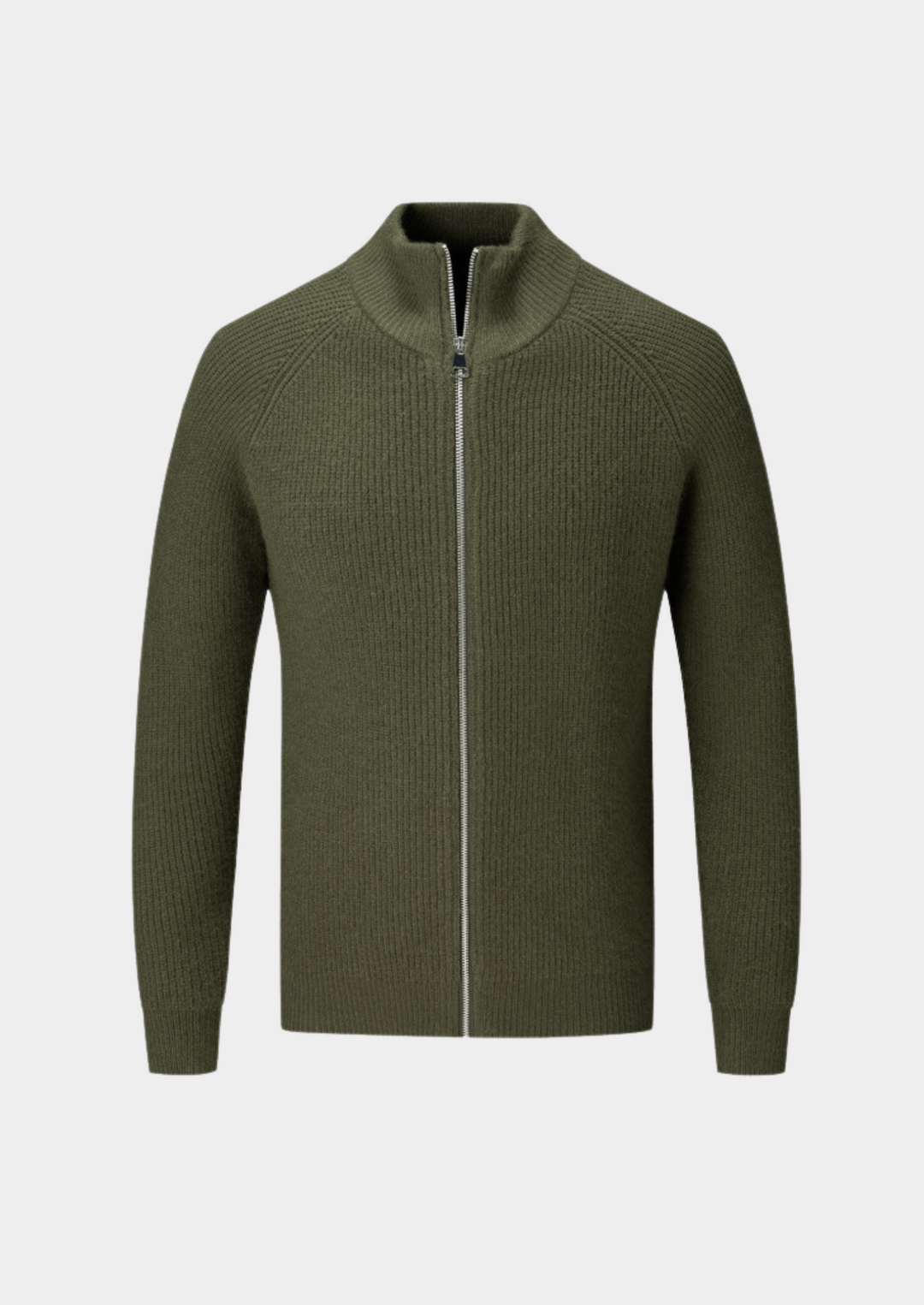 High-quality men's zip cardigan. Ribbed funnel neck, a comfortable and stylish versatile layer.