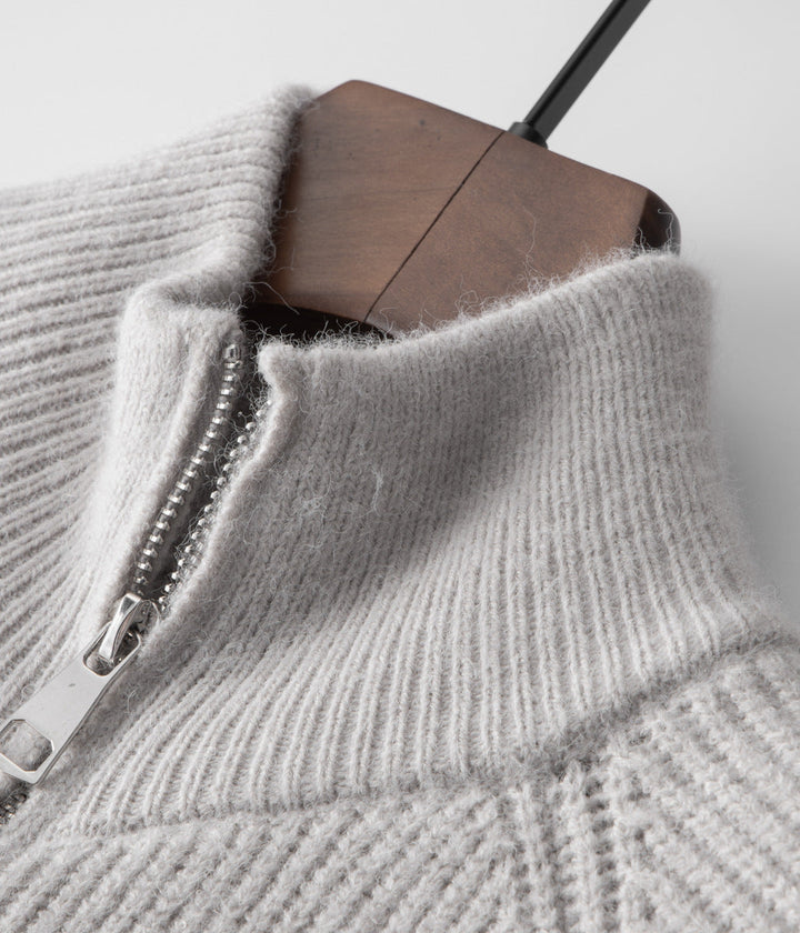 Smart men's funnel neck sweater. Comfortable zip-up, perfect for a refined casual look.
