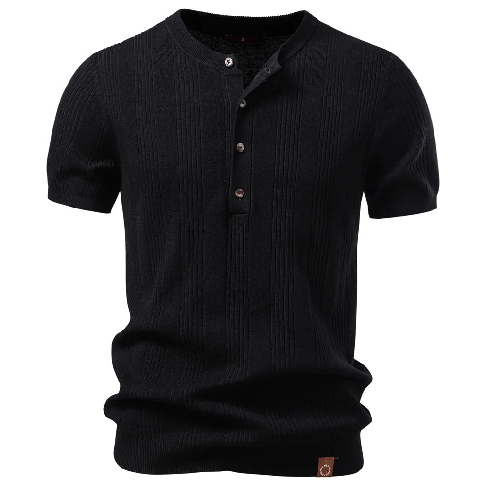 Men's ribbed henley shirt, short sleeve. Casual, comfortable, and stylish for everyday wear.