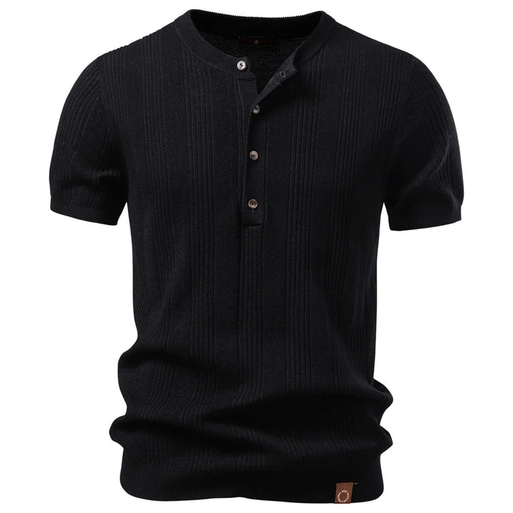 Men's ribbed henley shirt, short sleeve. Casual, comfortable, and stylish for everyday wear.