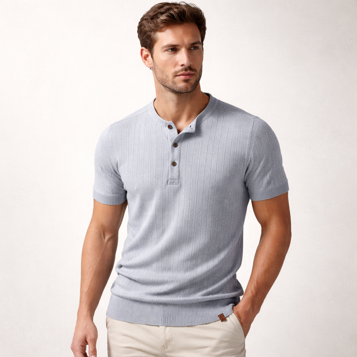 Versatile men's short sleeve henley shirt. Effortless style for casual outings and everyday comfort.