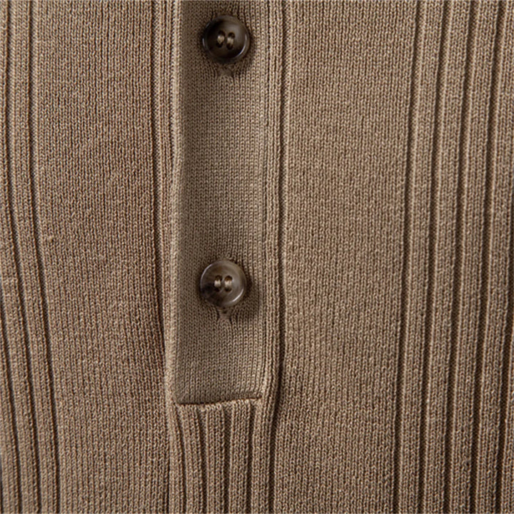 Men's short sleeve ribbed henley T-shirt. A structured yet comfortable polo alternative for casual style.