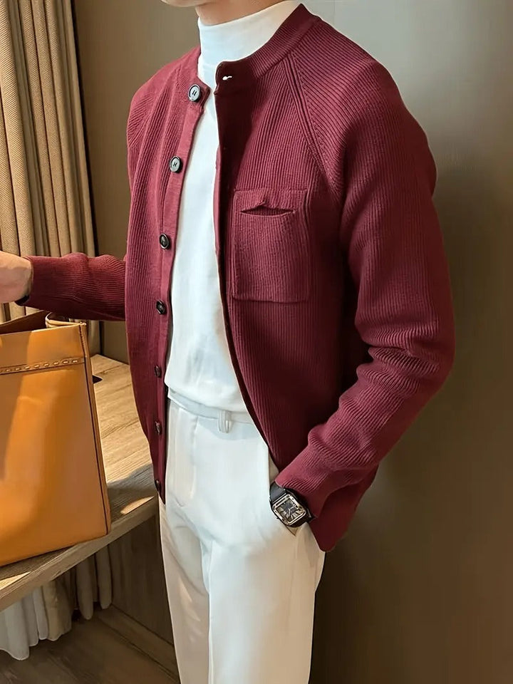 Warm and cozy men's ribbed cardigan sweater. Long-sleeve button-front design for casual and layering fashion.