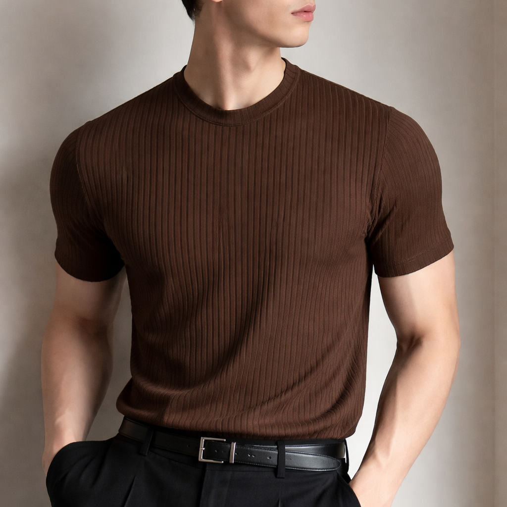 Men's ribbed sculpted fit t-shirt in modern tailored style, perfect for versatile everyday wear.