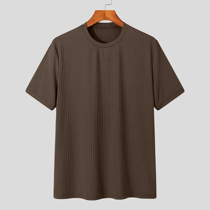 Elegant men's everyday tee with a distinctive ribbed texture and a flattering sculpted, tailored fit.