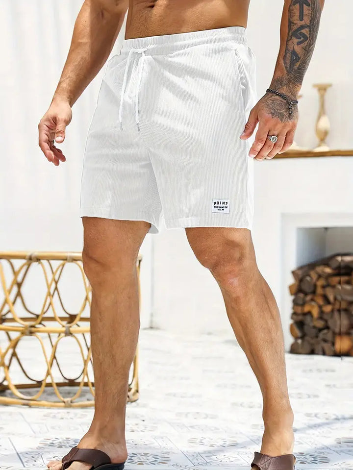 Men's comfortable summer bottom, ribbed fabric, drawstring waist, and pockets for daily use.