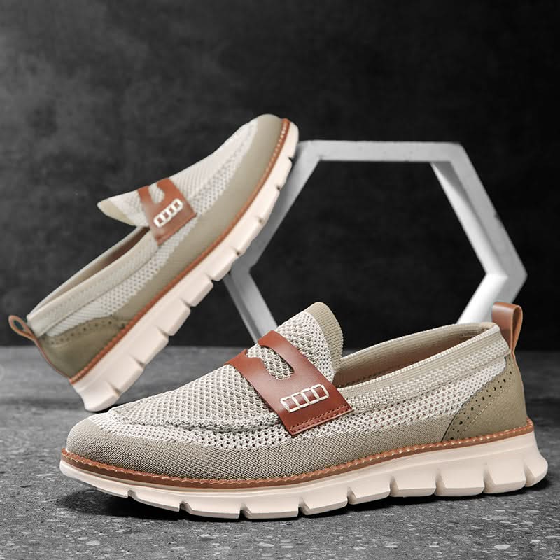 Top-down view of men's Ridge loafers, highlighting easy slip-on style & breathable upper material.