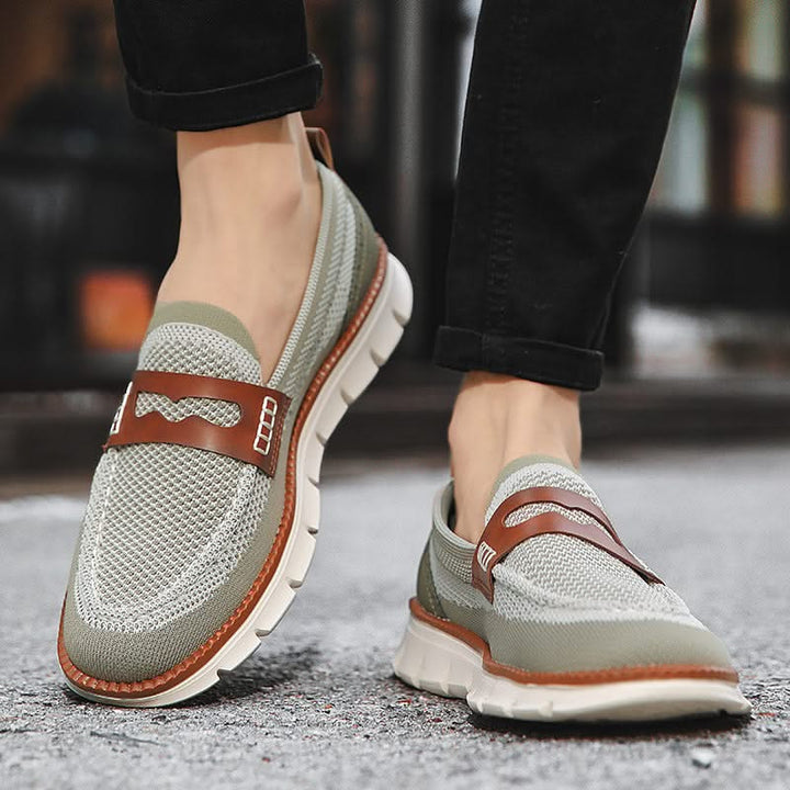 Close-up of breathable material on men's Ridge loafers, ensuring maximum comfort & airflow.