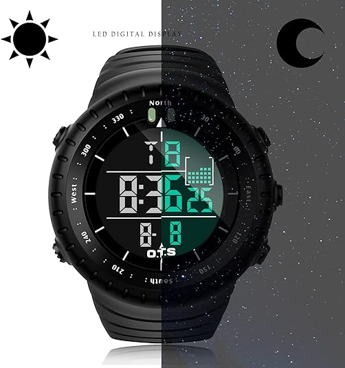Tactical men's digital sports watch, waterproof, shock resistant, and durable for extreme conditions.