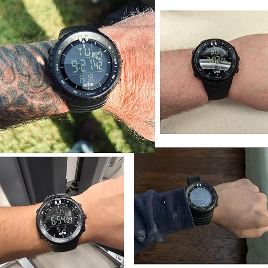 Rugged men's waterproof digital watch with LED display, perfect for sports, hiking & outdoor gear.