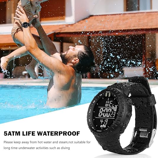 Men's adventure gear digital watch, waterproof & shock resistant for reliable outdoor performance.