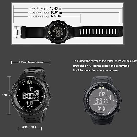 Shock resistant men's digital sports watch, waterproof and rugged, designed for an active lifestyle.