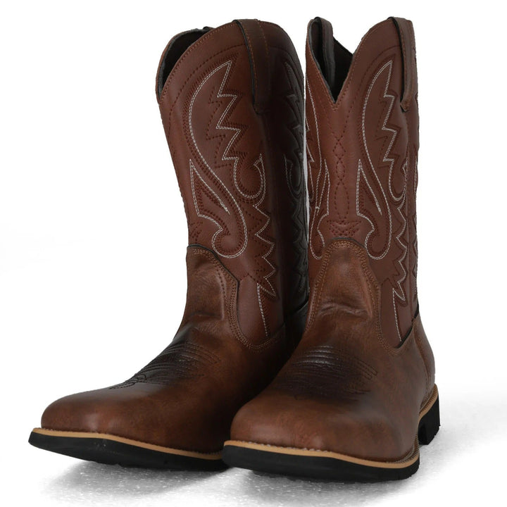 Stylish men's slip-on western boots with square toes, ideal for modern cowboy fashion.