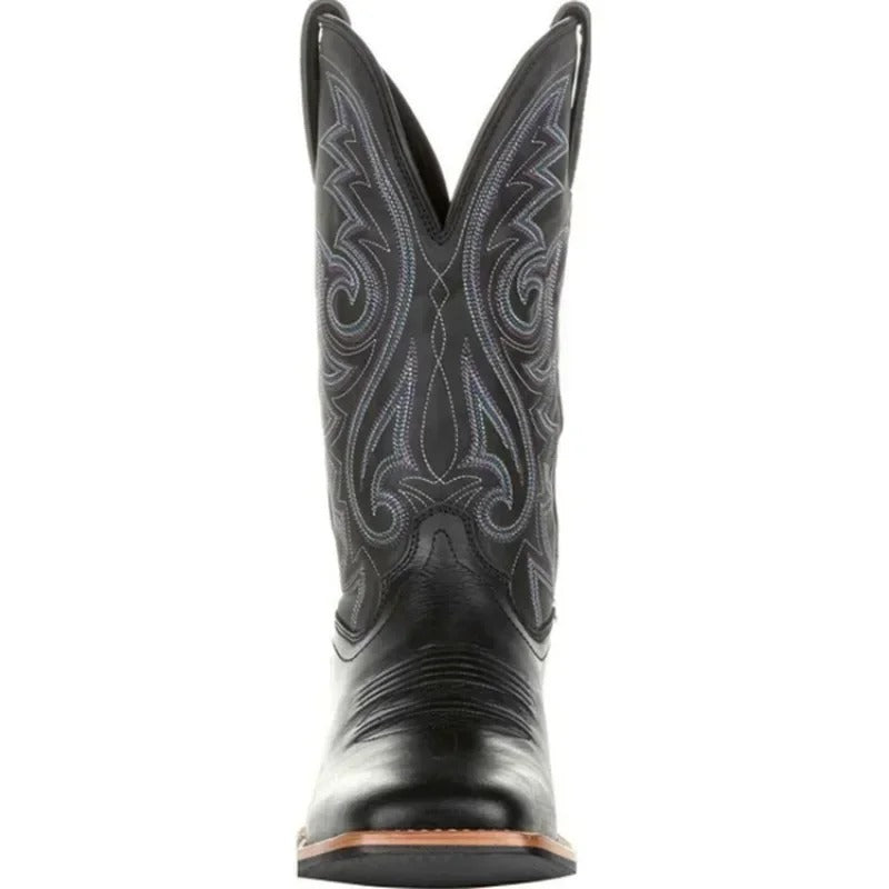Men's charming western style square toe boots, offering rugged appeal and durable comfort.