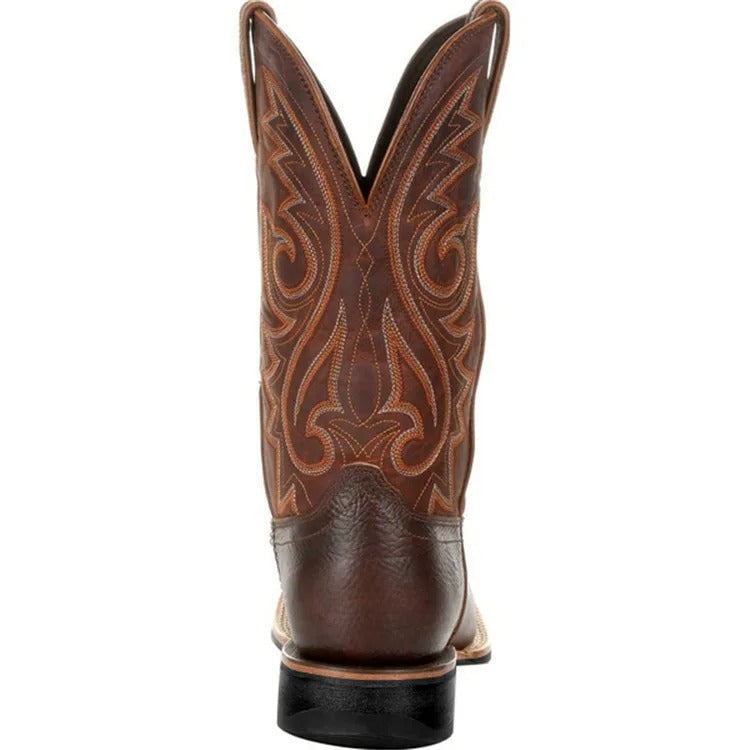 Versatile men's western cowboy boots, square toe and slip-on, providing rugged charm & comfort.