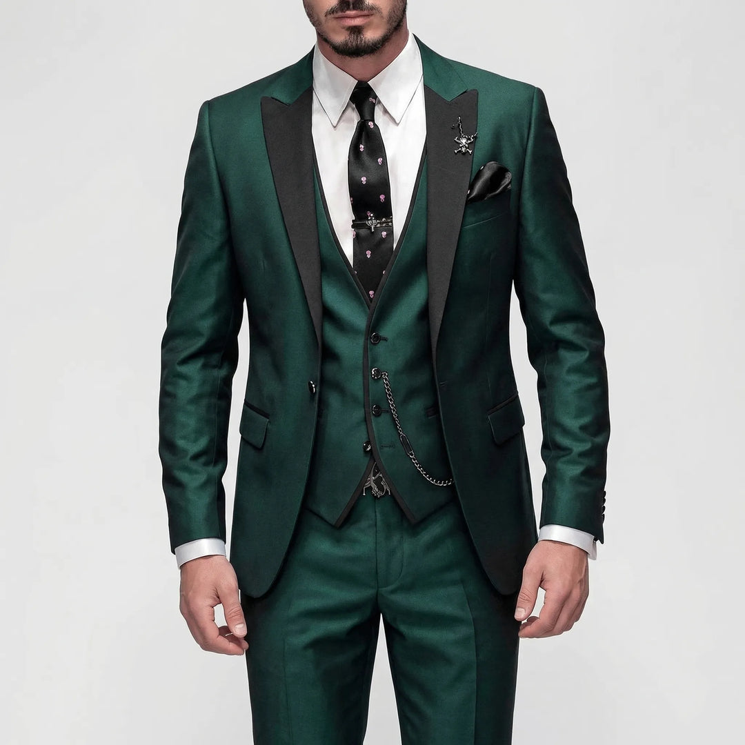 Sharp men's burgundy 3-piece slim-fit suit, perfect formal wear for business, weddings, or events.