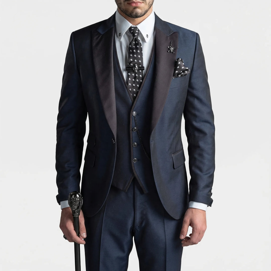 Classic men's 3-piece slim-fit formal burgundy suit for refined business and wedding attire.