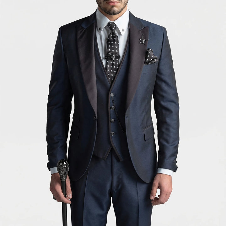 Classic men's 3-piece slim-fit formal burgundy suit for refined business and wedding attire.